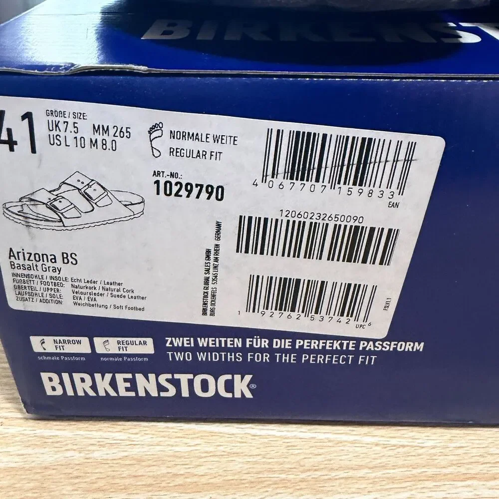 Birkenstock Sandals Arizona Suede Leather Stone Blue Adjustable Strap EUC EU 41